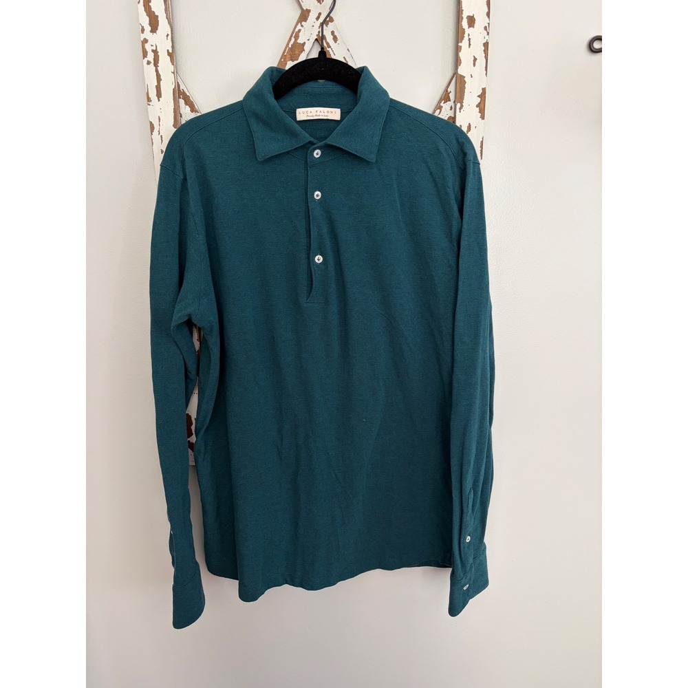 Luca Faloni Men's 100% Cotton Pique Polo Long Sleeve Shirt Size Medium Italy